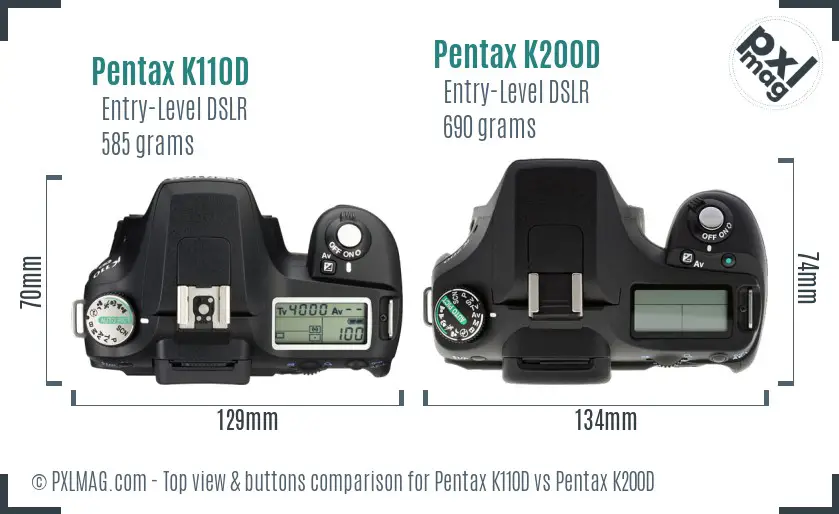 Pentax K110D vs Pentax K200D top view buttons comparison