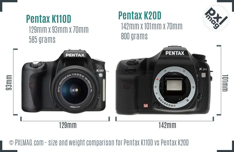 Pentax K110D vs Pentax K20D size comparison