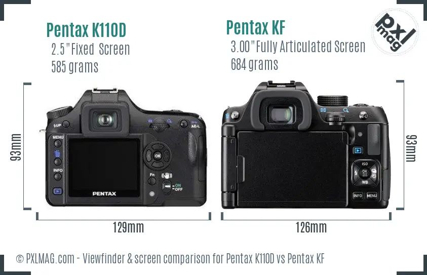 Pentax K110D vs Pentax KF Screen and Viewfinder comparison
