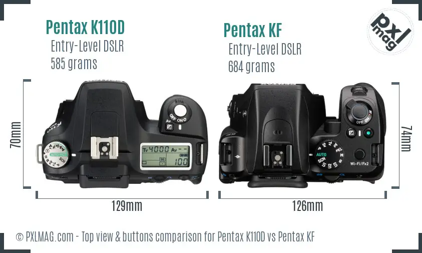 Pentax K110D vs Pentax KF top view buttons comparison