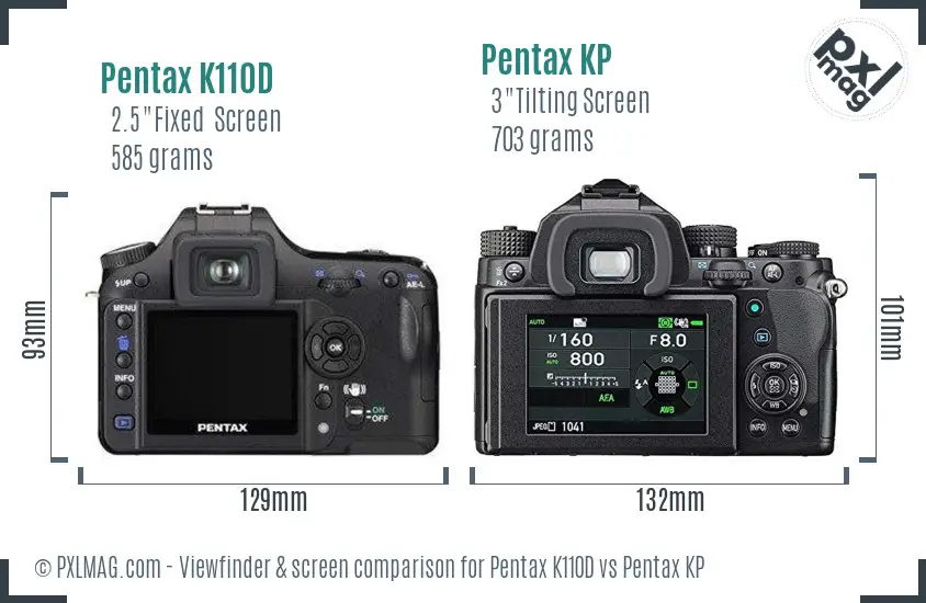 Pentax K110D vs Pentax KP Screen and Viewfinder comparison