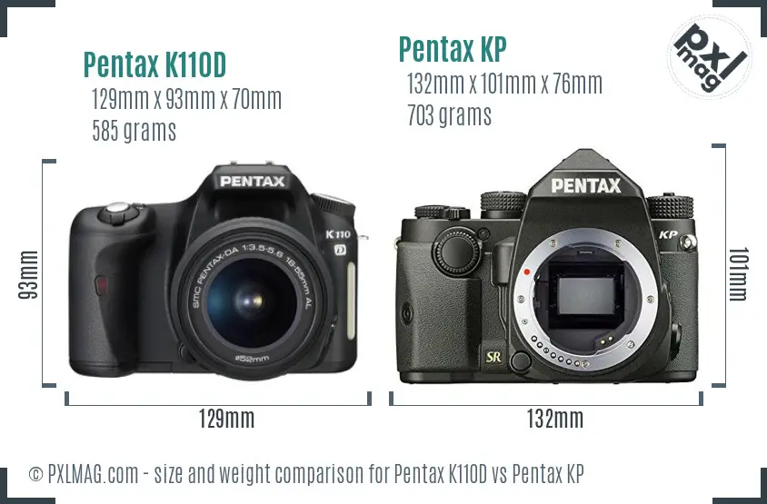 Pentax K110D vs Pentax KP size comparison