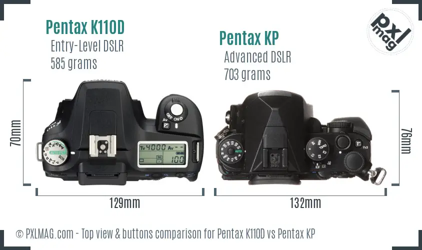 Pentax K110D vs Pentax KP top view buttons comparison