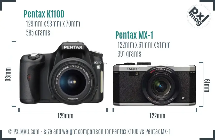 Pentax K110D vs Pentax MX-1 size comparison