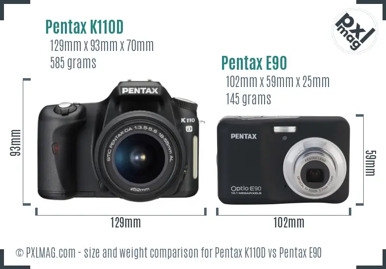 Pentax K110D vs Pentax E90 size comparison