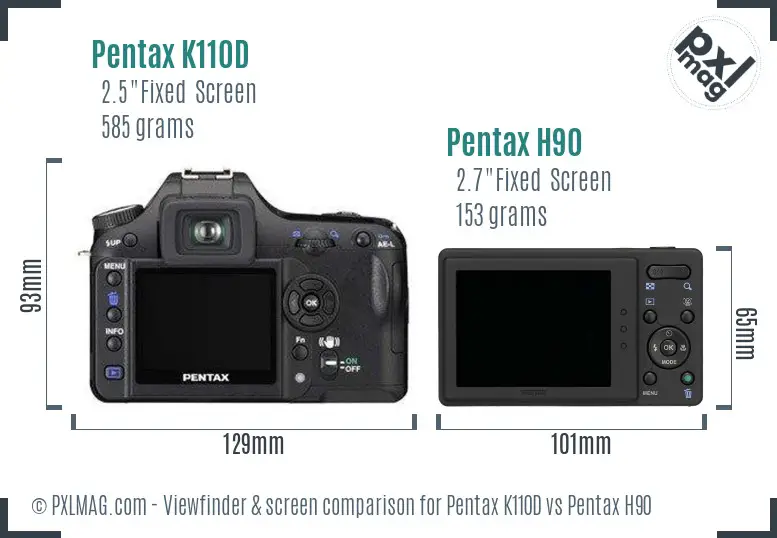 Pentax K110D vs Pentax H90 Screen and Viewfinder comparison