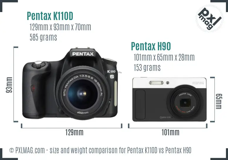Pentax K110D vs Pentax H90 size comparison