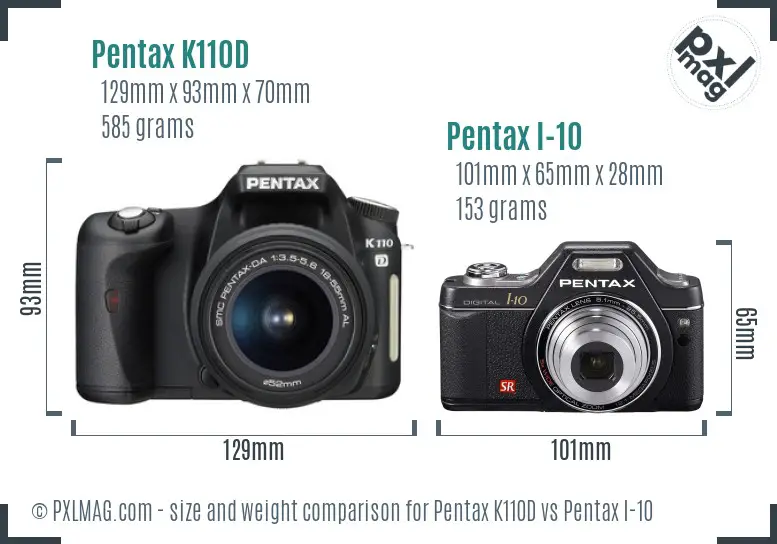 Pentax K110D vs Pentax I-10 size comparison
