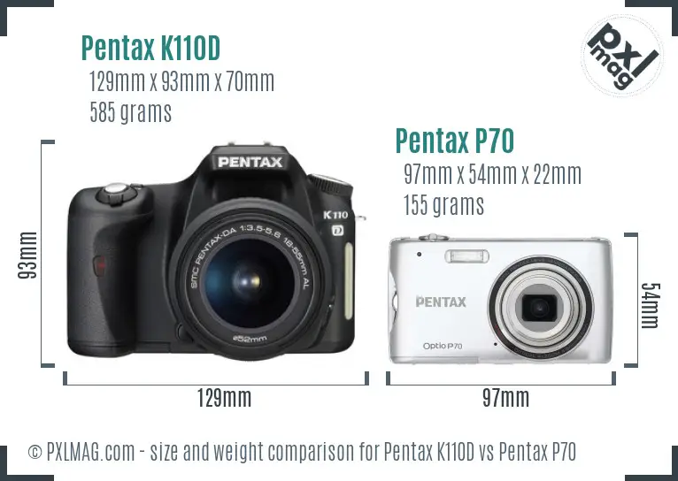 Pentax K110D vs Pentax P70 size comparison