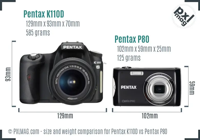 Pentax K110D vs Pentax P80 size comparison
