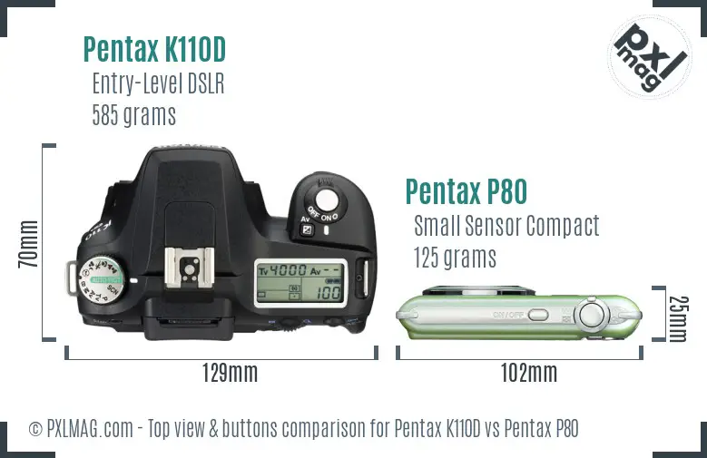 Pentax K110D vs Pentax P80 top view buttons comparison
