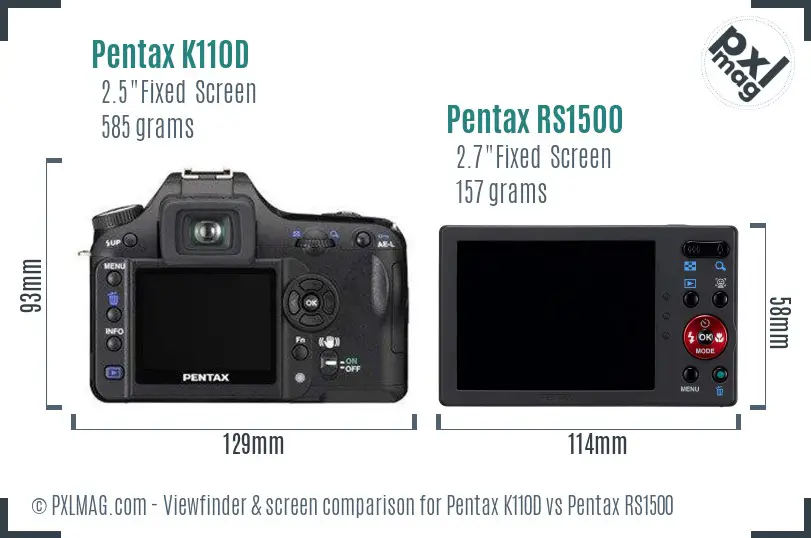 Pentax K110D vs Pentax RS1500 Screen and Viewfinder comparison