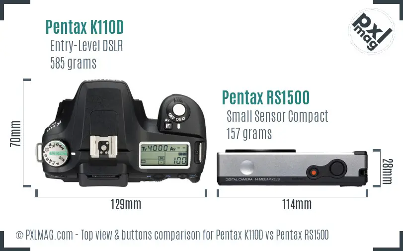 Pentax K110D vs Pentax RS1500 top view buttons comparison