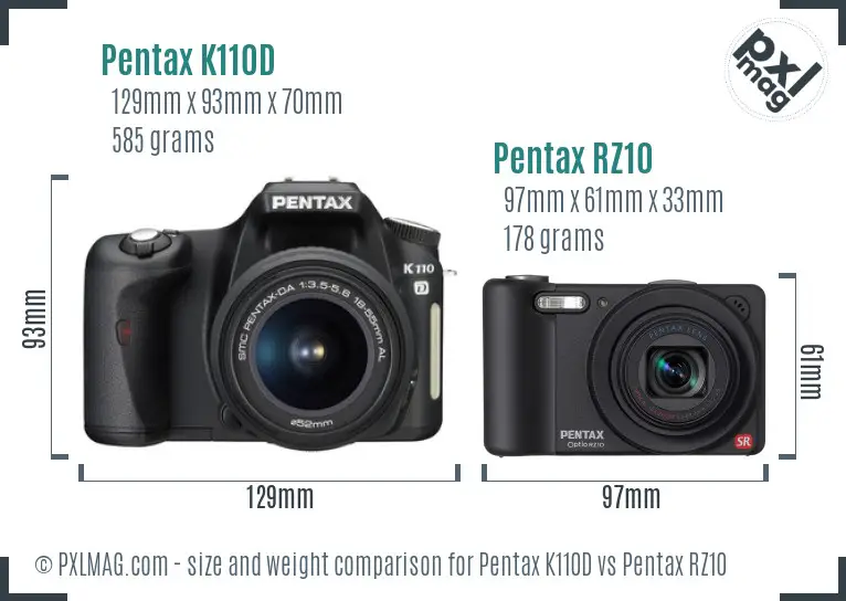 Pentax K110D vs Pentax RZ10 size comparison