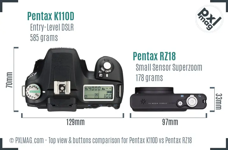 Pentax K110D vs Pentax RZ18 top view buttons comparison