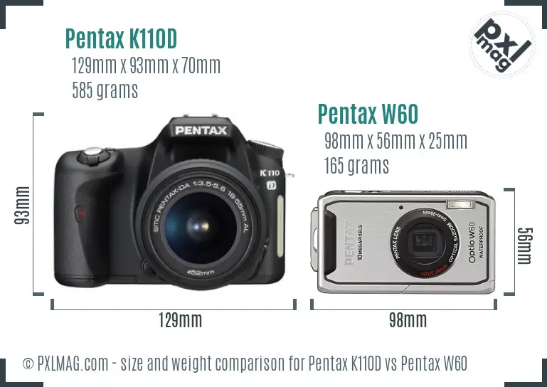 Pentax K110D vs Pentax W60 size comparison