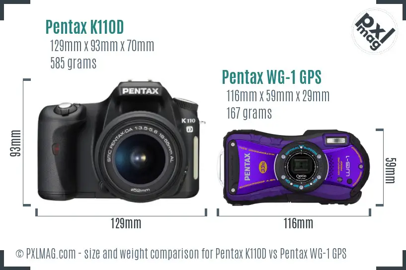 Pentax K110D vs Pentax WG-1 GPS size comparison
