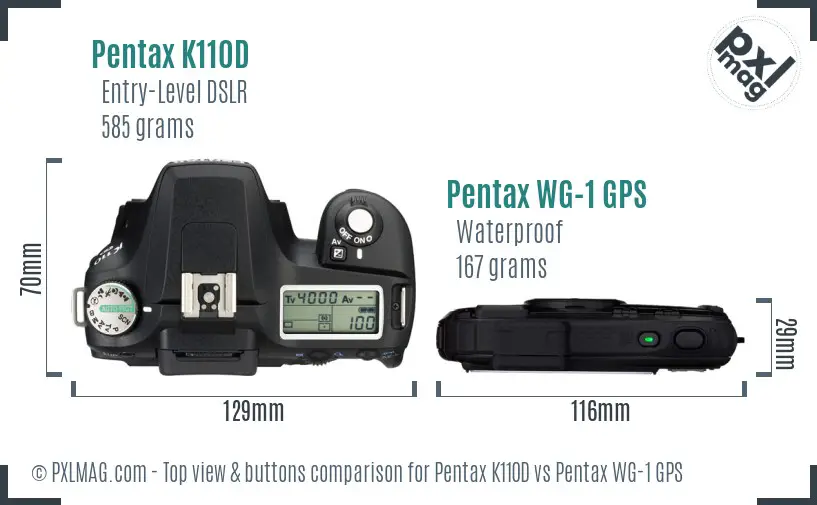 Pentax K110D vs Pentax WG-1 GPS top view buttons comparison