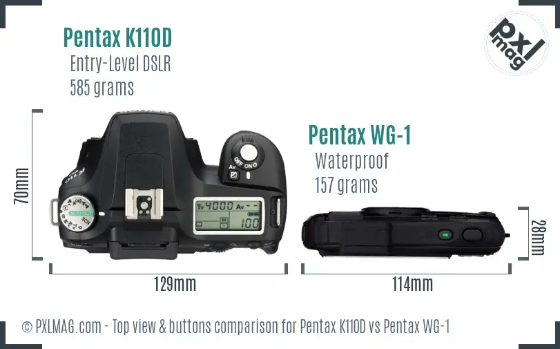 Pentax K110D vs Pentax WG-1 top view buttons comparison