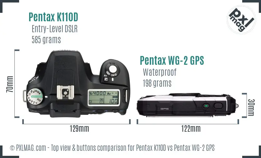 Pentax K110D vs Pentax WG-2 GPS top view buttons comparison