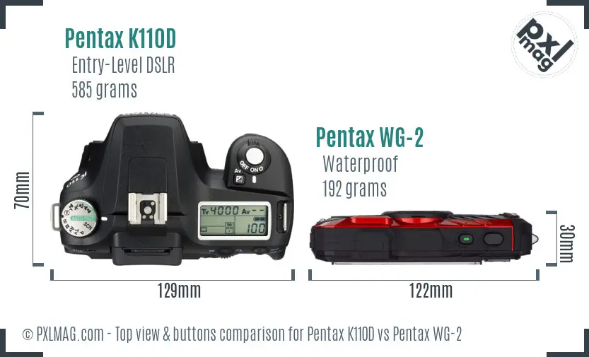 Pentax K110D vs Pentax WG-2 top view buttons comparison