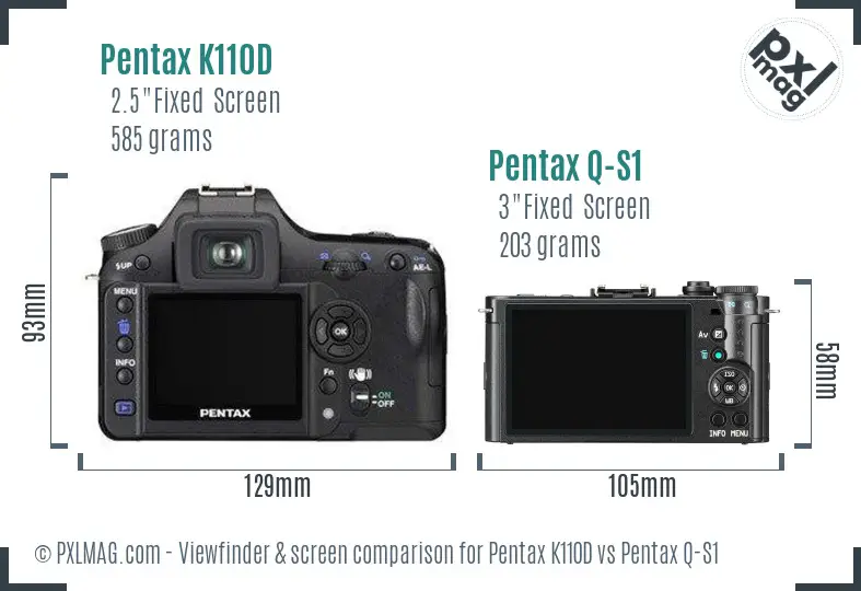 Pentax K110D vs Pentax Q-S1 Screen and Viewfinder comparison