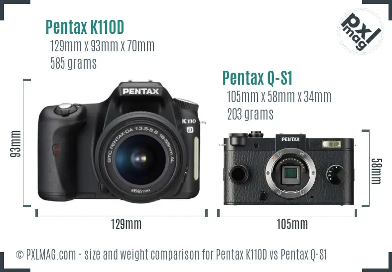 Pentax K110D vs Pentax Q-S1 size comparison