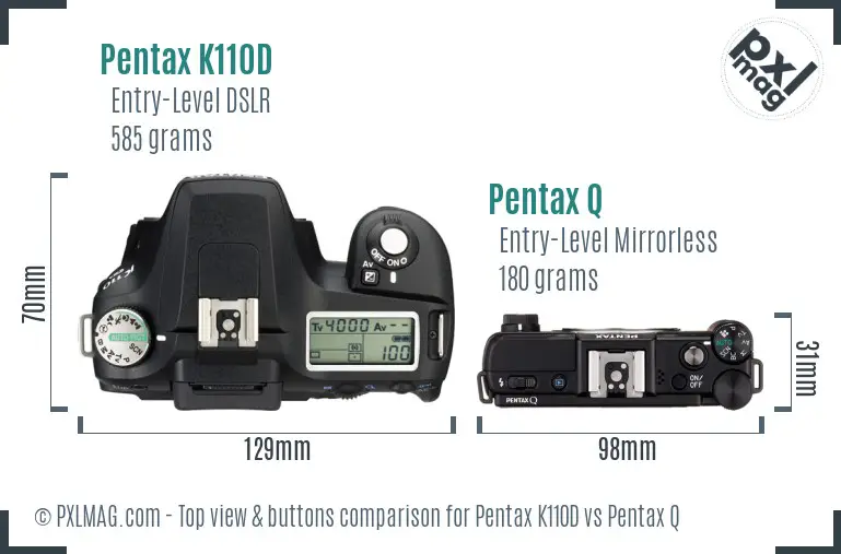 Pentax K110D vs Pentax Q top view buttons comparison