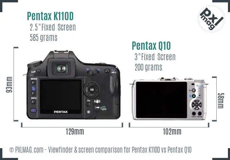 Pentax K110D vs Pentax Q10 Screen and Viewfinder comparison