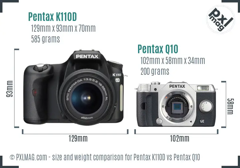 Pentax K110D vs Pentax Q10 size comparison