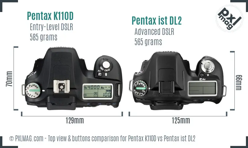 Pentax K110D vs Pentax ist DL2 top view buttons comparison