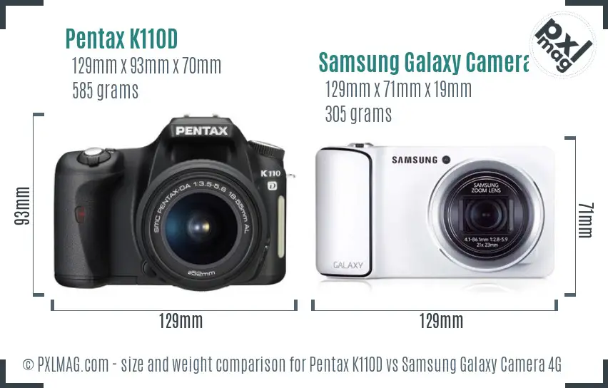 Pentax K110D vs Samsung Galaxy Camera 4G size comparison