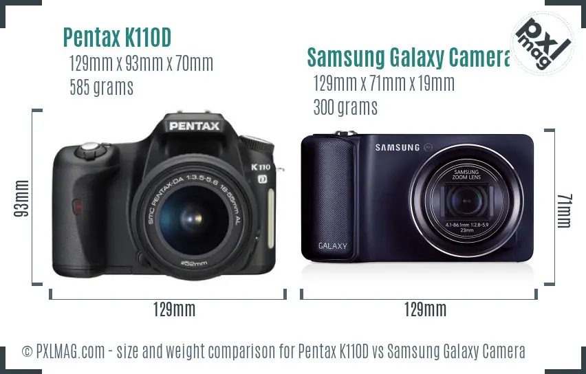 Pentax K110D vs Samsung Galaxy Camera size comparison