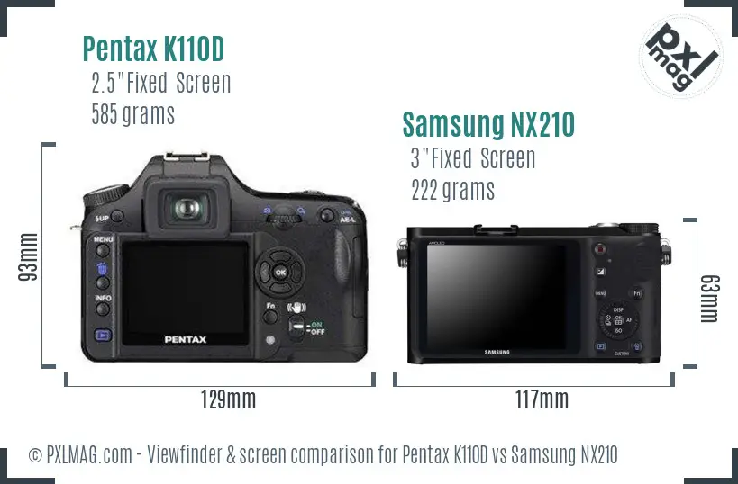 Pentax K110D vs Samsung NX210 Screen and Viewfinder comparison