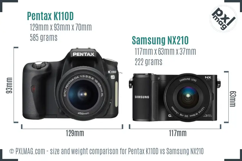 Pentax K110D vs Samsung NX210 size comparison