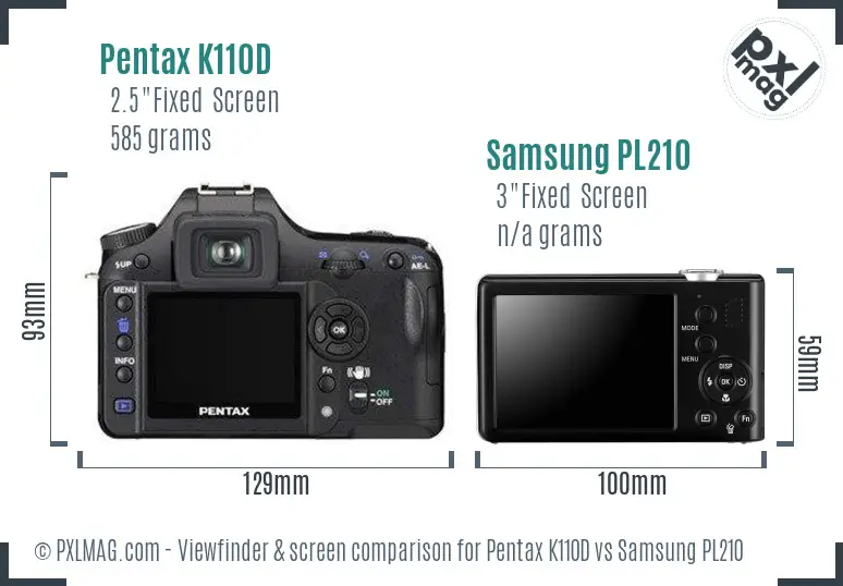Pentax K110D vs Samsung PL210 Screen and Viewfinder comparison