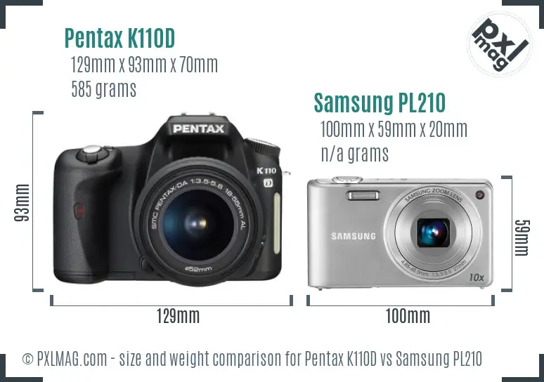 Pentax K110D vs Samsung PL210 size comparison