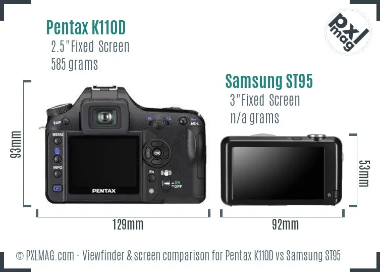 Pentax K110D vs Samsung ST95 Screen and Viewfinder comparison