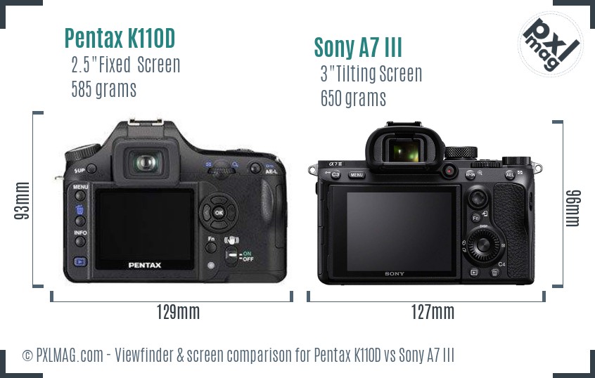 Pentax K110D vs Sony A7 III Screen and Viewfinder comparison