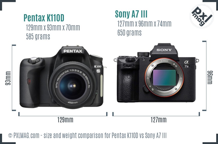 Pentax K110D vs Sony A7 III size comparison