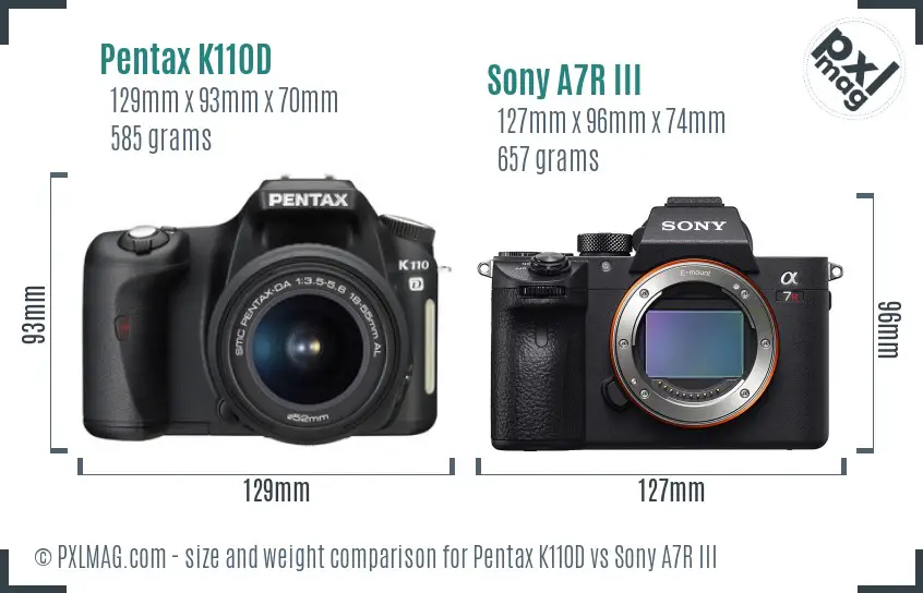 Pentax K110D vs Sony A7R III size comparison Pentax K110D vs Sony A7R III size comparison