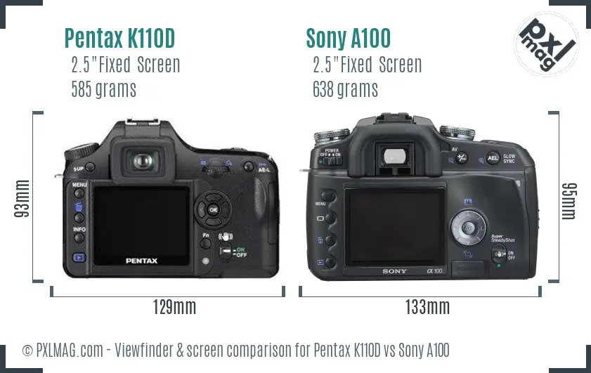 Pentax K110D vs Sony A100 Screen and Viewfinder comparison