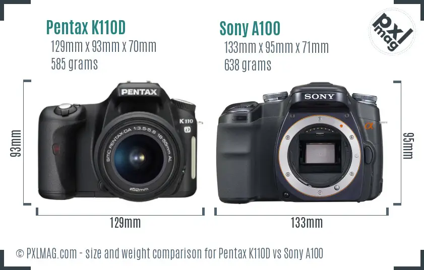 Pentax K110D vs Sony A100 size comparison