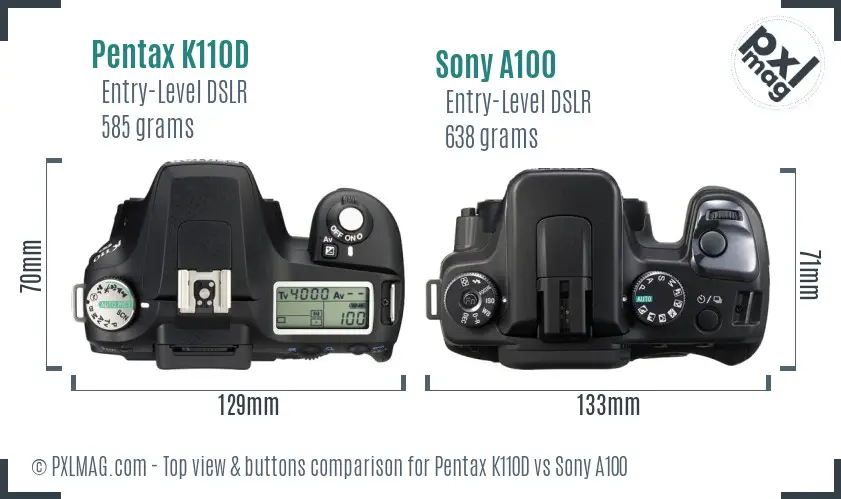 Pentax K110D vs Sony A100 top view buttons comparison