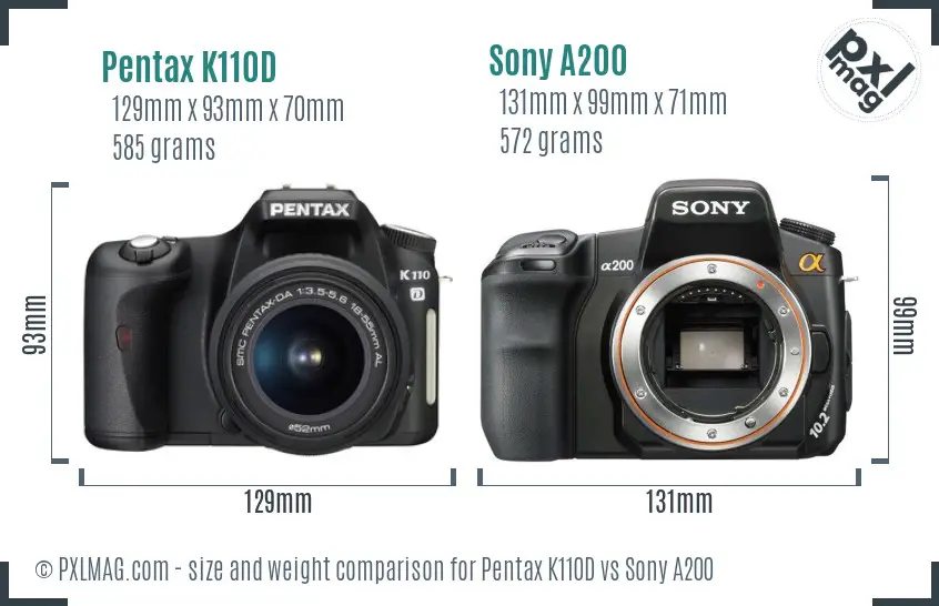Pentax K110D vs Sony A200 size comparison