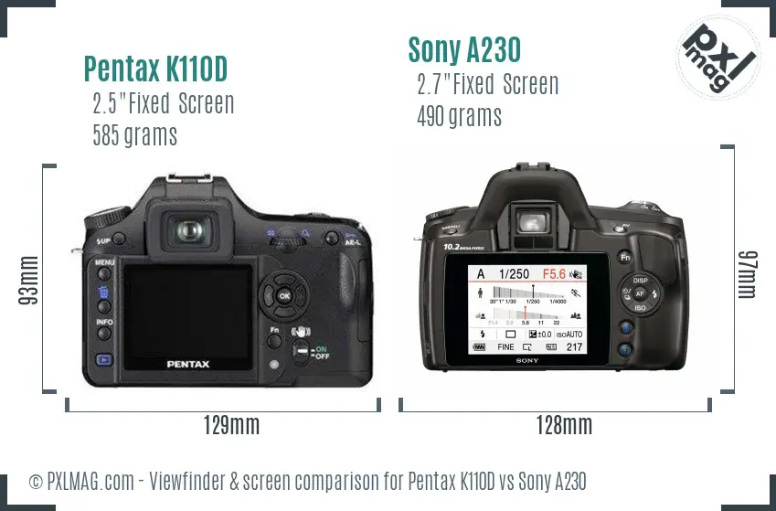 Pentax K110D vs Sony A230 Screen and Viewfinder comparison