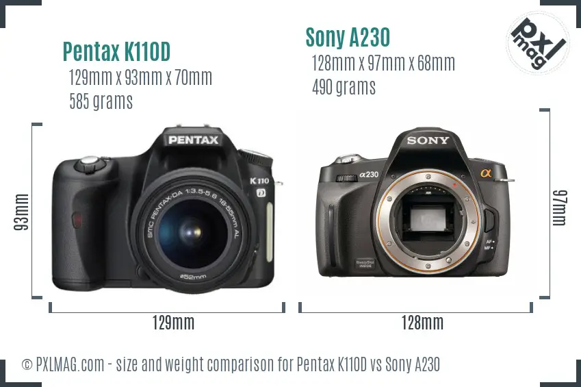 Pentax K110D vs Sony A230 size comparison