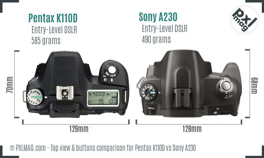 Pentax K110D vs Sony A230 top view buttons comparison