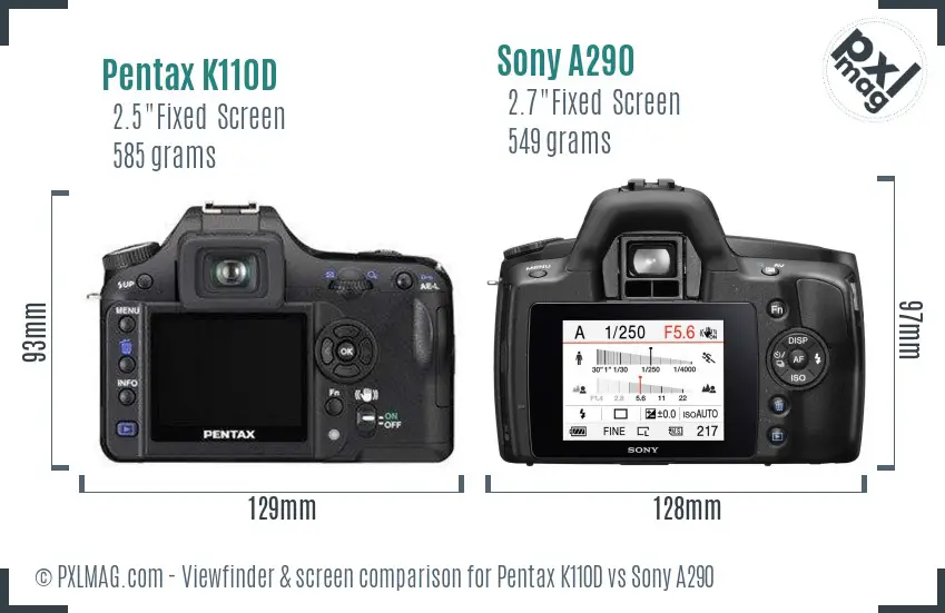 Pentax K110D vs Sony A290 Screen and Viewfinder comparison