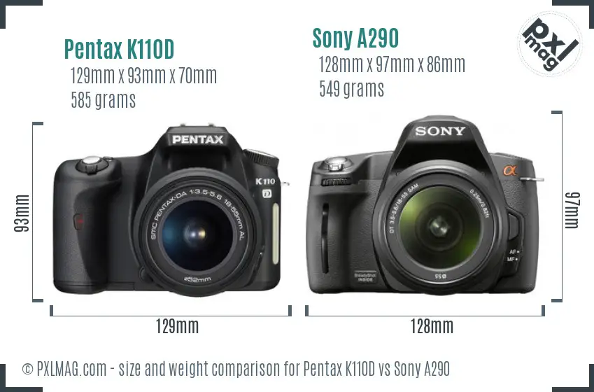 Pentax K110D vs Sony A290 size comparison